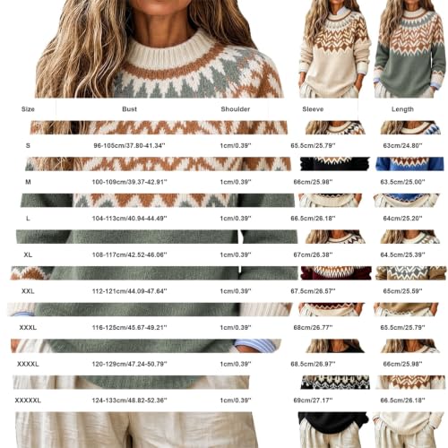 Fair Isle Sweater for Women Vintage Crew Neck Knit Pullover - image 3