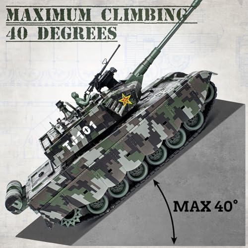 Supdex 1:18 RC Tank, 2.4Ghz Chinese 99 Main Remote Control Battle Tank, 15 Channel RC Vehicle Army Toy with Smoke, Light and Sound, Military Truck for Adults and Kids