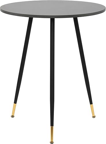 NOBPEINT Mesa auxiliar redonda de madera moderna, mesa auxiliar de 28 pulgadas con 3 patas de metal (gris)