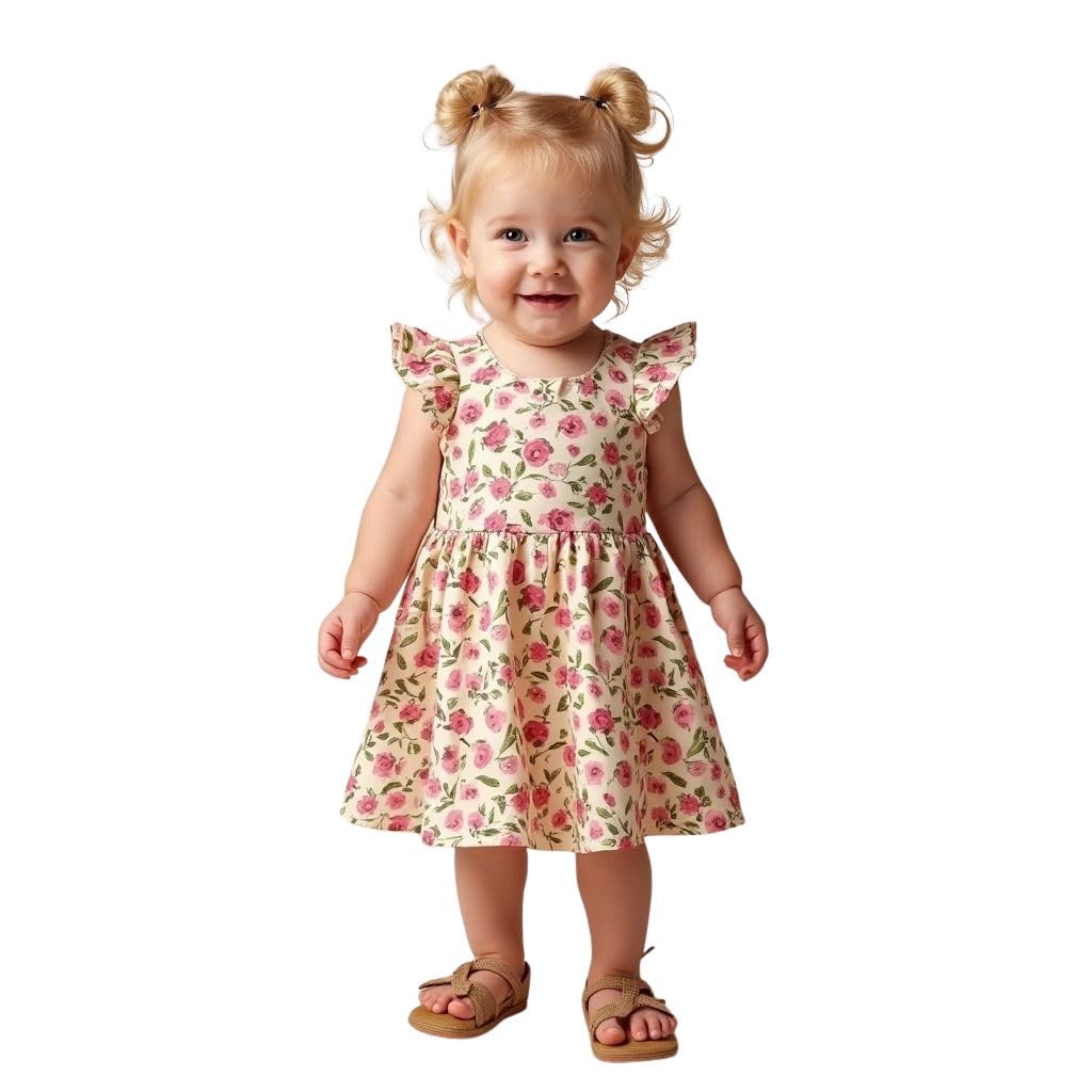 Baby Girls Floral Printed Knee Length Frocks | Stylish Sleeveless Traditional Beautiful Princess Dress and Special Occassions-image-45