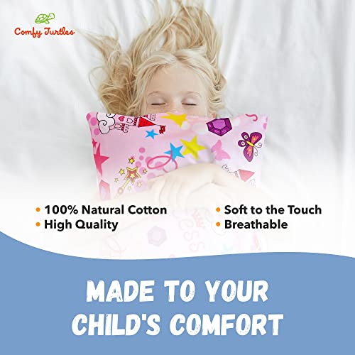 Comfy Turtles 13 X 18 Inch Toddler Size Pillowcase - Natural Cotton - Pillow Cover For Children, Boys, Girls & Kids - For Sweet Dreams, Sleeping & Travel - Soft & Breathable - Pink Castle #TOP3