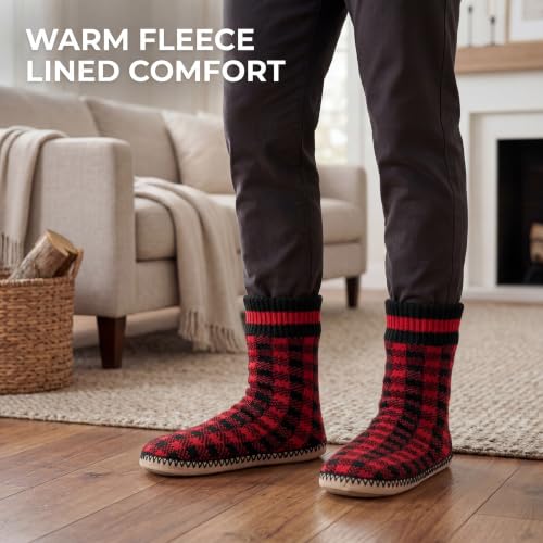 Image of Cozylook Mens Slippers Soft Sole Non Slip Fleece Lined Slipper Socks | High shaft knit upper, warm sherpa interior, cushioned underfoot comfort, grippy bottom for winter home, dorm and travel
