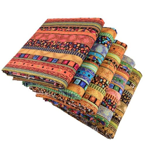 5 Stück Baumwollstoff Muster Stoff, 48x48cm Ethnisch Muster Nähen Quilten Bronzing Stoffpaket Patchwork Dekostoff DIY Artcraft Stoffe zum Nähen für Quilting, Nähen Projekt, Patchwork, DIY Handwerk