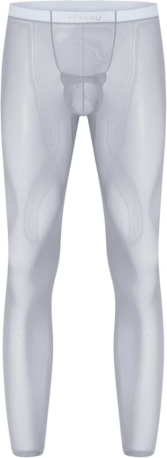 FEESHOW Men's Sheer Stretchy Yoga Leggings Bulge Pouch Tights Skinny Pants Gym Bodybuilding Sports