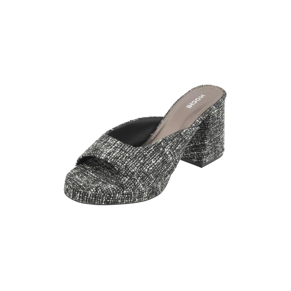 Mochi Women Black Fabric Textured Block Heel Comfortable Fashionable Casual Slip-on Sandal UK/8 EU/41 (40-255) (B0D9KMNH3C) Amazon Price History, Amazon Price Tracker