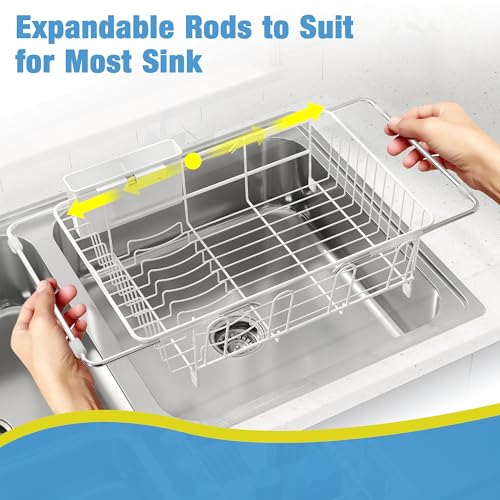 Image of JASIWAY White Dish Drying Rack in Sink, Dish Drainer with Utensil Holder