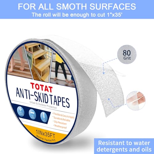 Image of Clear Anti Slip Tape for Stairs & Bathtubs, 1 inch x35FT Non-Skid Transparent Grip Tape - Soft PVC Safety Traction for Bare Feet, Pool Decks, Boats, Shower Floors