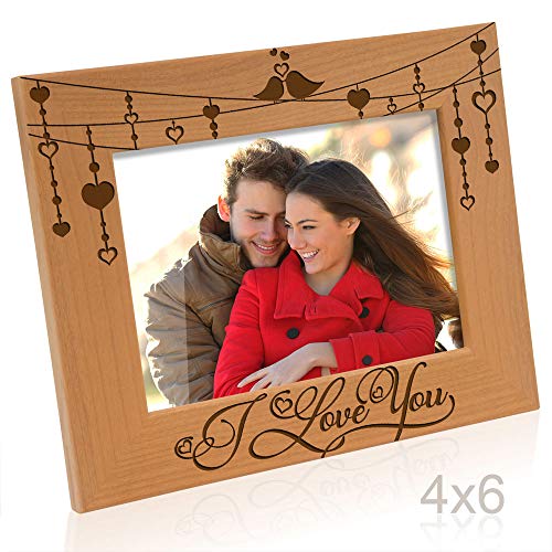 Kate Posh I Love You, Love Birds Engraved Natural Wood Picture Frame, Anniversary