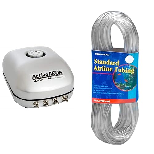 Hydrofarm AAPA15L Active Aqua, 6W, 15 L/min Bomba de aire 4 salidas, tubo de línea aérea estándar Silver y Penn-Plax para acuarios – Transparente y