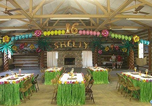 MINGZE Hawaiian Tafelrok, 275 * 75 cm Hawaiiaanse Luau Hibiscus Groene Gras Tafelrok Voor Feestdecoratie Evenementen… - Image 8