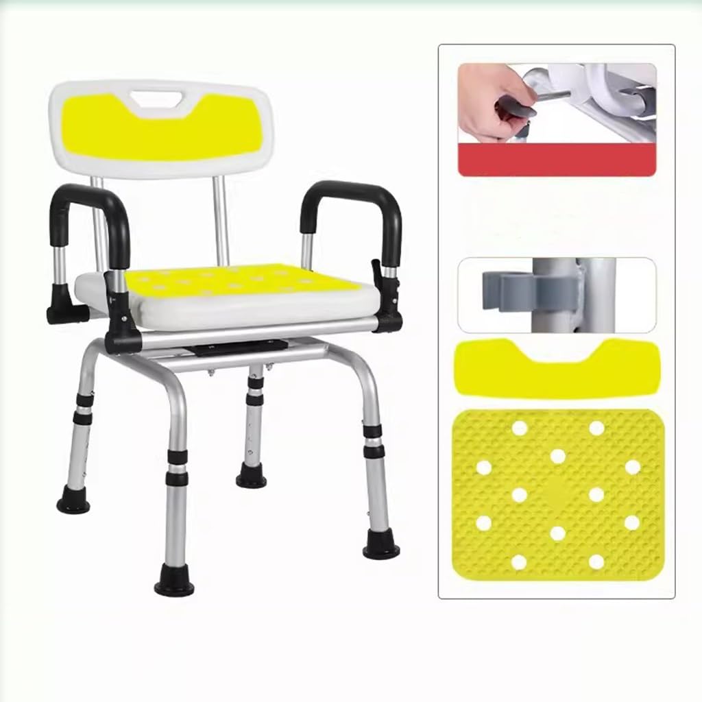 Silla de Ducha giratoria para Ducha Interior, Asiento portátil Giratorio con reposabrazos y Respaldo, Asiento de Ducha Giratorio de 360 Grados, con Asiento Acolchado y Altura Ajustable, para Personas