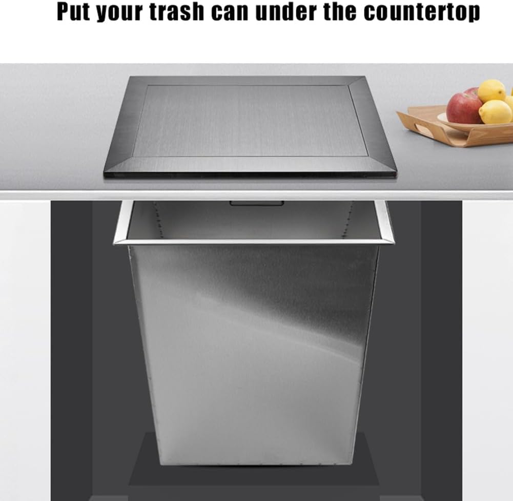 Built-in Countertop Trash Bin Lid, 304 Stainless Steel Square Recessed Counter Top Swing Trash Can Lid Cover Balance Flap Cover for Kitchen, Bathroom, Office(Bronze)