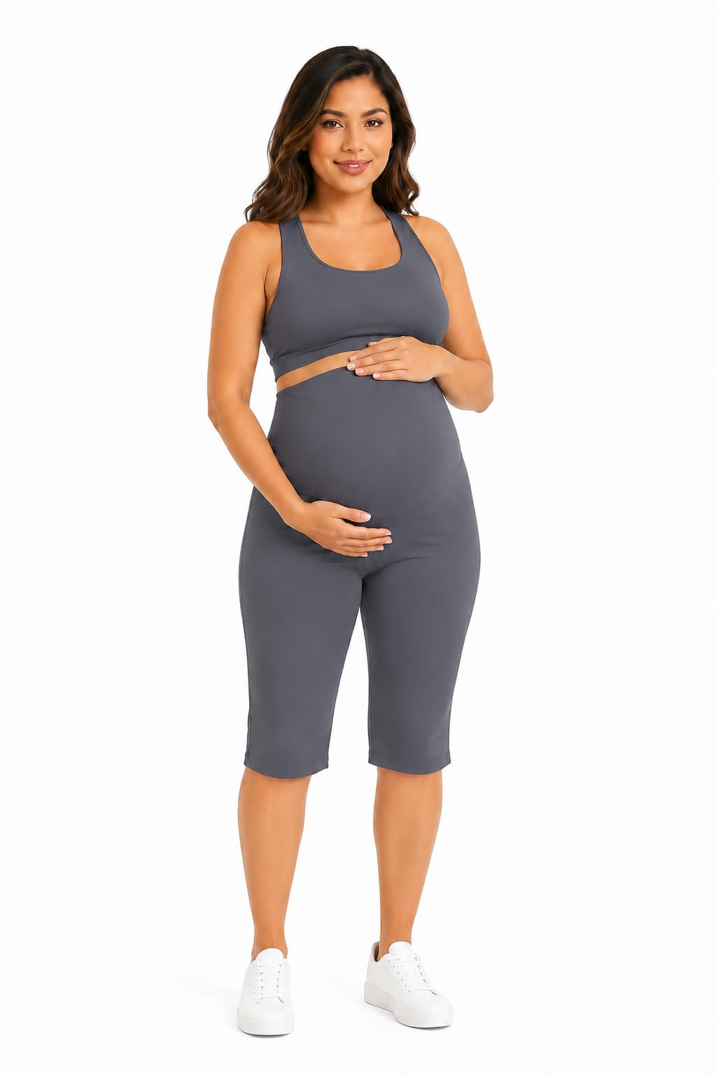 Sai's Women's High Waist & Till Knee Cotton Lycra Maternity Shorts|Pregnancy Shorts|Maternity Trouser Over The Belly for the Pre & Post Pregnancy (in, Alpha, 3XL, Regular, Grey)-image-9