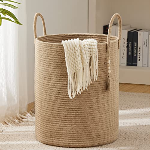 Youdenova Jute Rope Laundry Hamper Basket, 58L Tall Woven Laundry Basket For Blanket Organizer- Clothes Hamper For Bedroom Storage-Large-Jute #TOP24