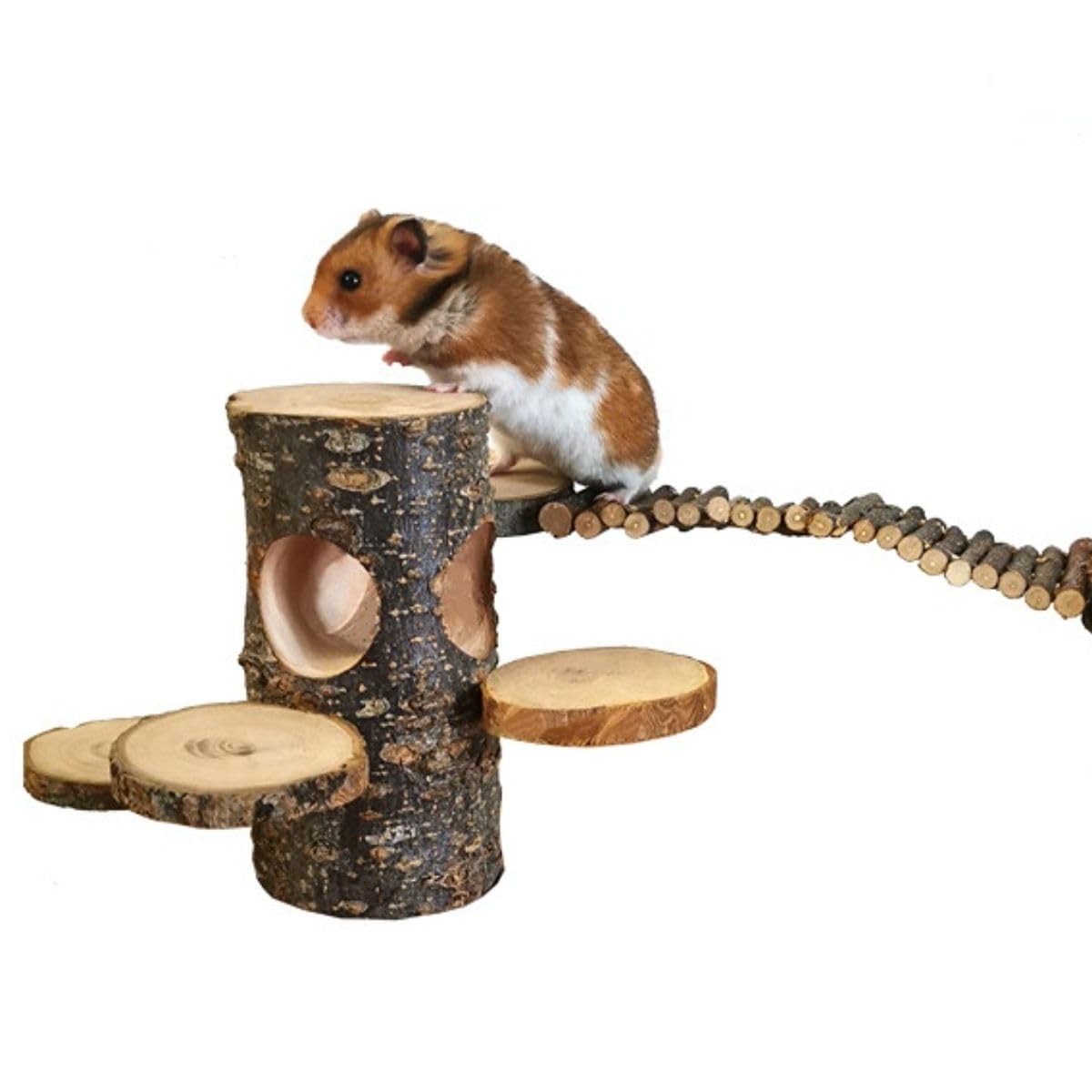 Juguete de plataforma de madera para hámster, escalera de madera segura para actividades de parque infantil para mascotas, conejillo de indias, puente de escalada, escondite de hámster