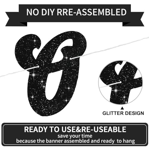 Image of BEISHIDA Glitter Black Older Wiser Hotter Banner with Star, Funny Birthday Banner 30th 40th 50th 60th 70th 80th Party Decorations