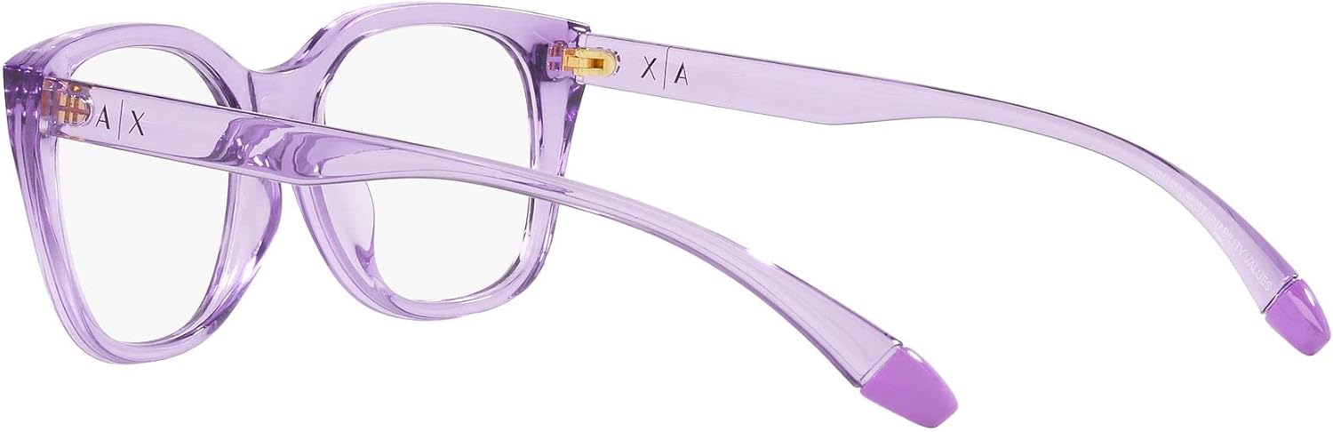 Armani Exchange Women's Ax3099u Universal Fit Square Prescription Eyewear Frames Shiny Transparent Purple/Demo Lens 53 Millimeters image 5 of 7 B0BXM23P46