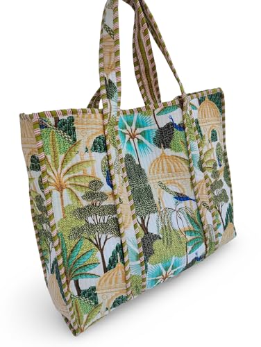 Image of Cotton Tiger Block Print Tote Bag, Indian Handmade Shopping Shoulder Bag, Unisex Market Daily Use