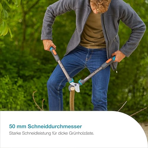 Gardena Astschere TeleCut Pro S, Teleskop-Astschere für frisches Holz bis 50 mm, verlängerbar bis 670 mm, präzisionsgeschliffene Klingen, PowerCoating für saubere Schnitte (12040-88)