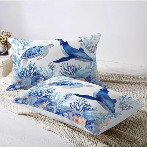 Housse de couette 2 personnes fermeture eclair motif ocean bleu - 6