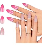 Mood Temperature Change Nails Pink To Light Pink Color Changing Gel Tips Stiletto Almond False Na...