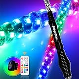 2PCs 4FT Led Whip Light Fuguang,Spiral Whips RGB with Spring Base Chasing Light, RF 360° Remote Control Lighted Antenna Waterproof for Can-Am Polaris ATV UTV RZR Dune Buggy Golf Cart Offroad Truck