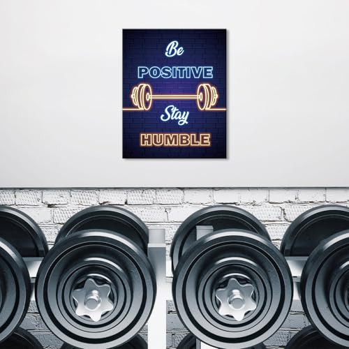 Image of CHDITB Fitness Motivation Framed Canvas Wall Art, Inspirational Exercise Artwork, Workout Quote Wall Decor, Barbell Dumbbell Poster, Retro Neon Sport Art Prints for Home Gym Bedroom Decor 8 inchX10 inchx6