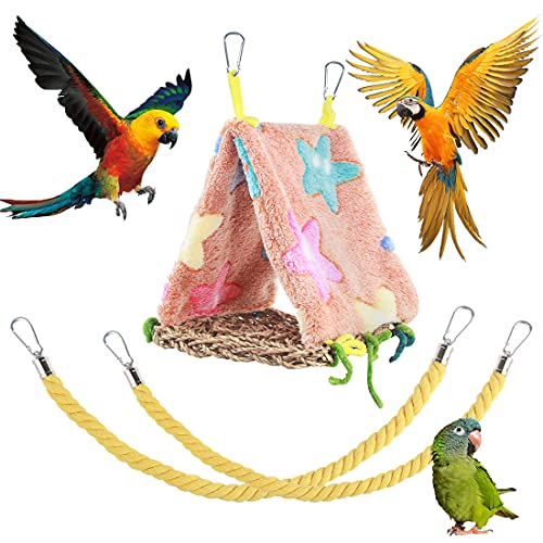 BundleMall Hamaca colgante de casa nido de pájaros, cabaña de loros, accesorios para jaula de pájaros, escondite de pájaros, tienda de campaña columpios de pájaros (Set-B) Cover
