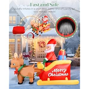 7FT Christmas Inflatables Outdoor Decorations,Santa on Sleigh with Reindeers, with LED Lights for Holiday Decorations Indoor Outdoor Christmas Decorations Yard Garden Decor 7FT Christmas Inflatables Outdoor DecorationsSanta on Sleigh with Reindeers with LED Lights for Holiday Decorations Indoor Outdoor Christmas Decorations Yard Garden Decor
