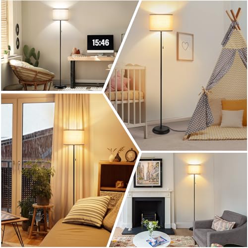 FOLKSMATE Floor Lamp for Living Room, LED Modern Simple Standing Lamps, Tall Lamp for Bedroom, Kid, Office, Reading Room Black Pole Light Without Bulb - Image 6
