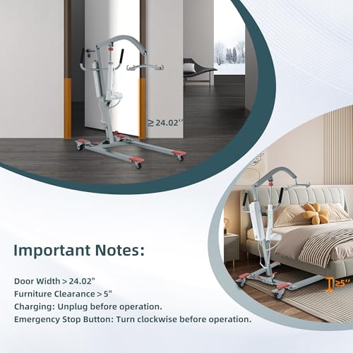 Electric Patient Lift for Home Use, Full-Body Transfer Lifter w/Commode Sling, Electric Patient Transfer Lift, Supports 440 lbs, Adjustable Base and 360° Rotation,8000N Lifting Power