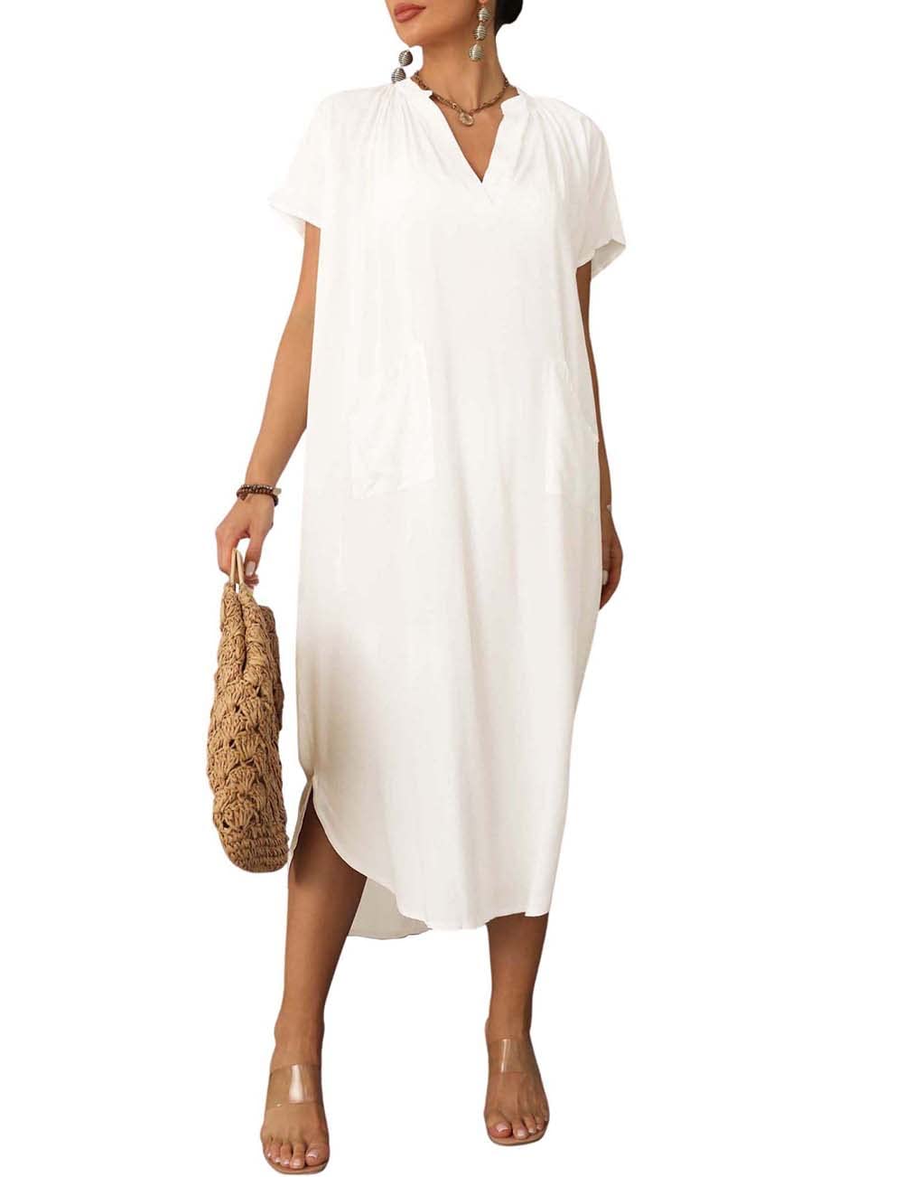 Bsubseach Maxi Vestido Kaftán Caftan Largo de Playa Pareos con Manga Corta para Mujer Cubre Bikini Ropa de Playa