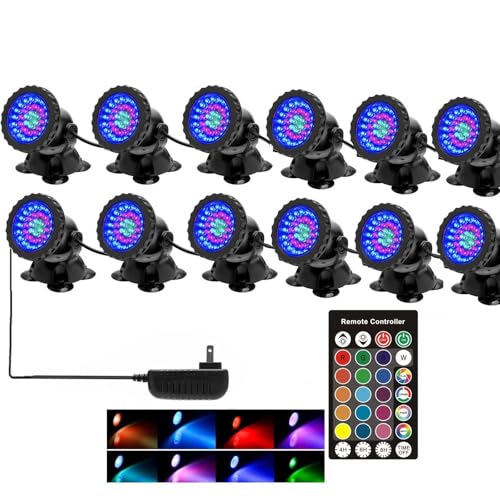 SHOYO - Focos que cambian de color para estanque, luces LED subacuáticas para fuente, IP68 impermeables RGB de memoria de color regulable, luces sumergibles regulables para jardín al aire última