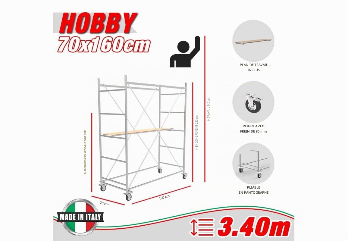 Échafaudage hauteur de travail 3,40 m en acier série Hobby fabriqué en Italie I SCEDIL