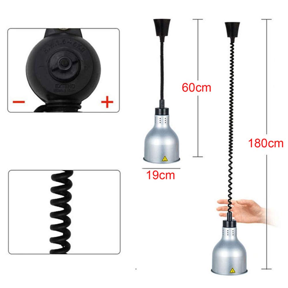 Commercial Lampe Chauffante pour Aliments, Lampe Chauffe-Plats pour Buffet et Restaurant, Équipement de Cuisine D'hôtel, Ampoule 250W, Argent, Lot de 2