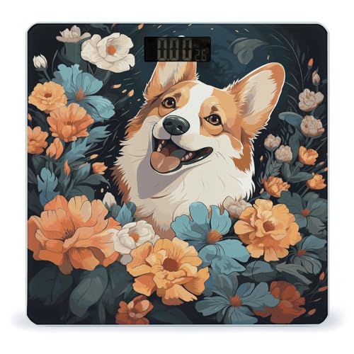 Báscula digital de baño con diseño patrón de corgi miniatura 1