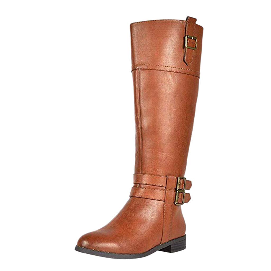Stivaletti Vintage Stivali con Pelo Scarpe Donna Stivali Tacco Stivaletti Donna Stivali Donna Moda Slip-On in Pelle con Tacco Basso Scarpa sopra Il Ginocchio Cowboy Knight (40,Marrone)
