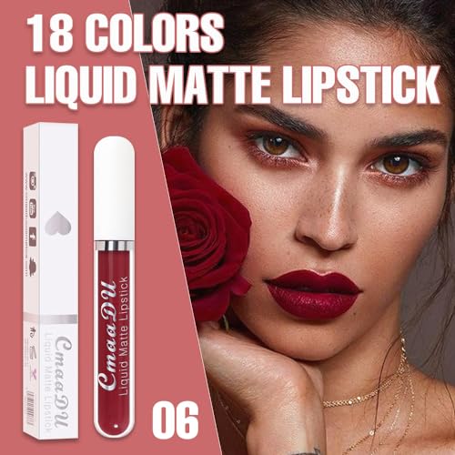 Image of evpct 1Pcs Plum Red Liquid Matte Lipstick Lipgloss Set for Women, labiales mate 24 horas originales matte larga duracion 24 Hour Lipstick Lip Stains Long Lasting Waterproof 24, 06#