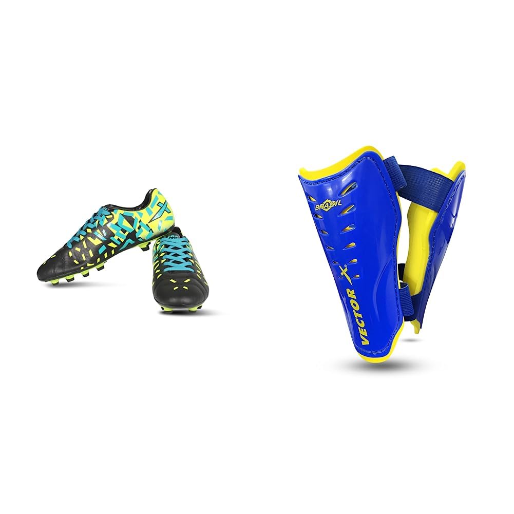 Vector X Mens Synthetic Acura Football Shoes (Black-Green, 4) Football Shin Guard with Adjustable Velcro Strap (S/M, Brazil) (B0C99NNSX7) Amazon Price History, Amazon Price Tracker