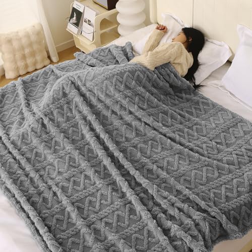 Image of HOKIPO Fleece AC Throw Blanket Double Bed Queen, 200X230 Cm / 6.5X7.5 Feet, Dark Grey (AR-5743-DGRY)