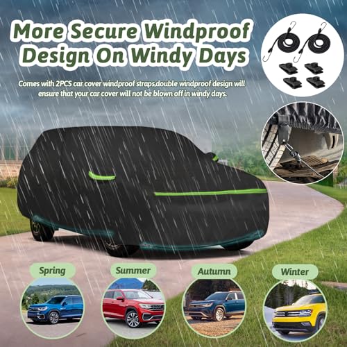 Image of for VW Atlas /Cross Sport (2017-2023) Waterproof Car Cover, 6 Layers 210T Sun Rain UV Dust Snow Protection Outdoor Atlas Full Car Cover with Windproof Gust Strap and Zipper Door-Black