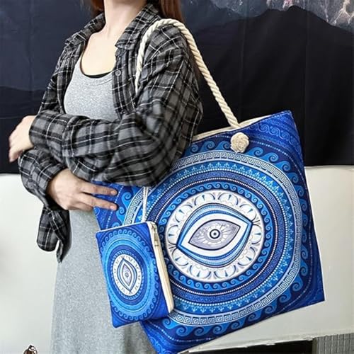 Beach Bags for Women - Large Evil Eye Beach Tote Bag, Women Sandproof Pool Bag for Pool Gym Grocery Travel4