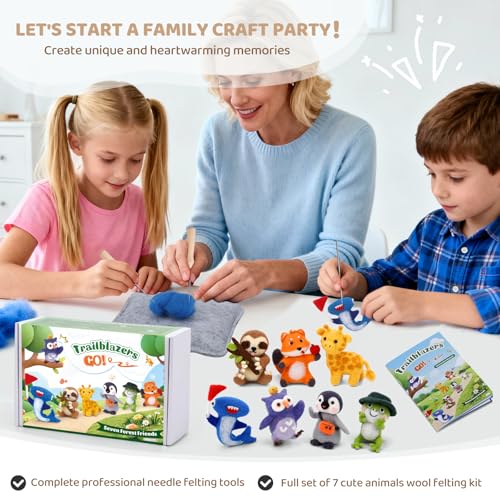 Image of OEHPICC Needle Felting Starter Kit, 7 Cute Buddy Wool Felting Kit, Animal Felt Kit for Beginner Adults with Felting Needles and Instructions for DIY Felting