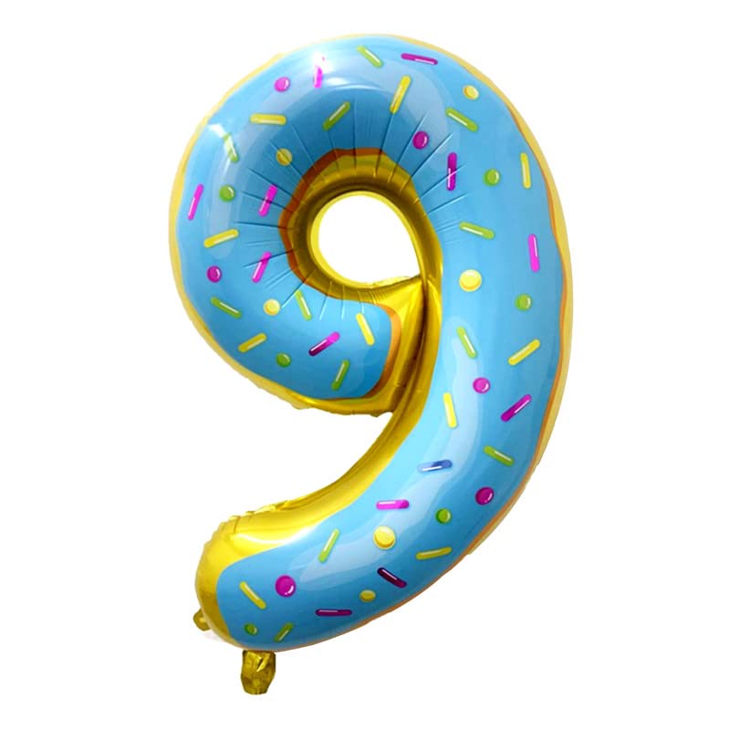 Image of Multicolor Donuts Candy 32 Inches 9 Numbers Shape Large Big Foil Helium Balloons For Party Decorations In Happy Birthday Anniversary Office Items Materials Set Pack, Pack Of 1