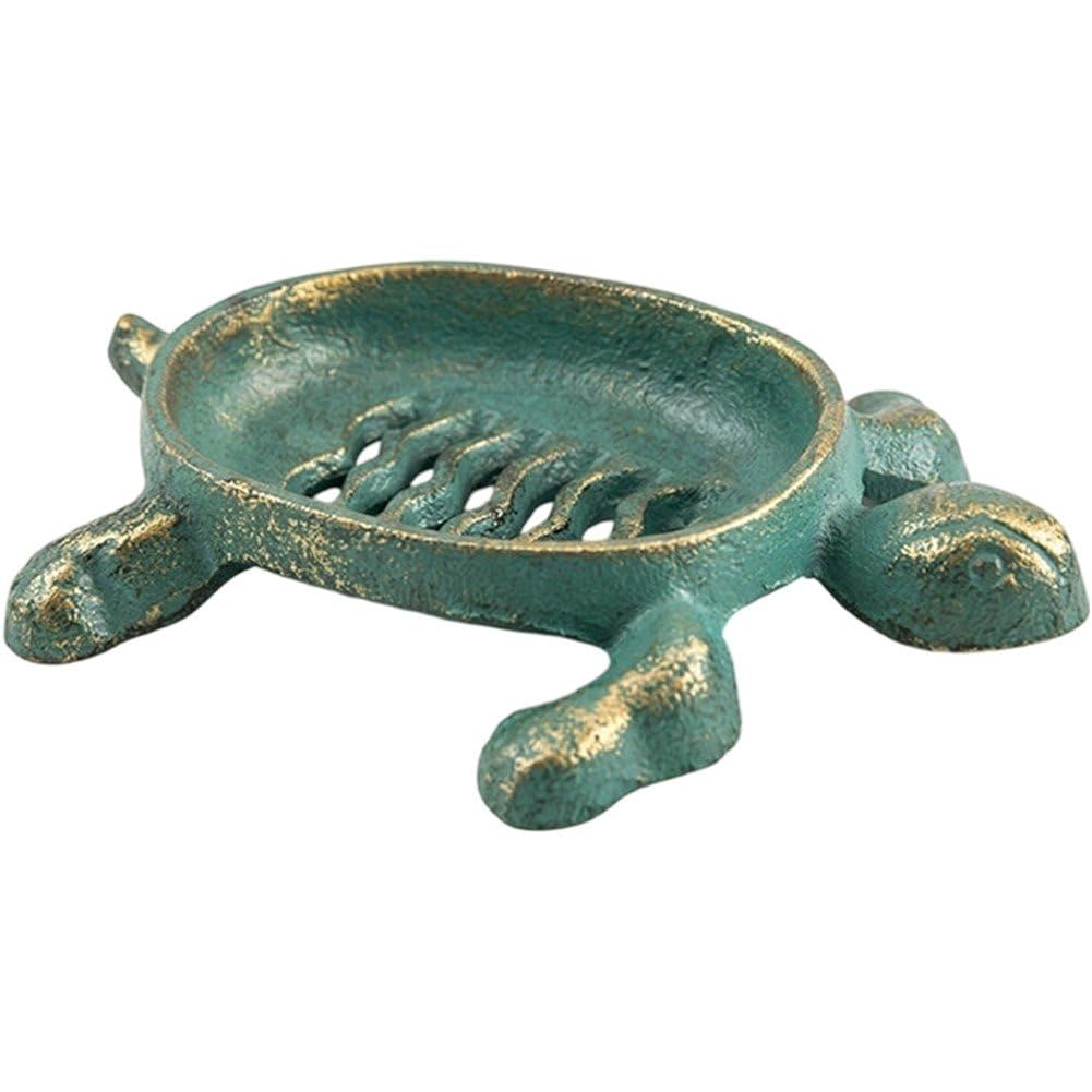 Turtle Soap Dish Holder Cast Rustic Self Draining Soap Holder Portable Shower Soap Box for Bathroom Bathtub Kitchen Sink