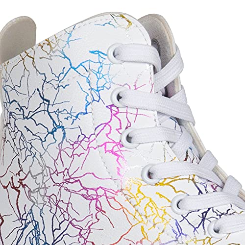 Wuwer Roller Skates For Women Men Stylish Pu Leather High Top Classic Double-Row Roller Skates Indoor Outdoor Roller Skate Shoes Lightning Pattern For Beginners A Shoes Bag #TOP2