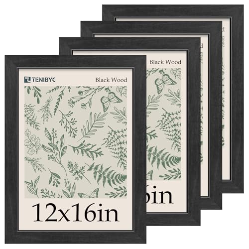 TENIBYC 12x16 Frame Set of 4, Textured Black Wood Picture