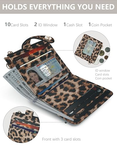 Image of Small Wristlet Wallets for Women Keychain Wristlet Wallet RFID Blocking Key Chain Wallet With Zipper Coin Pocket,2 Id Window (Leopard)