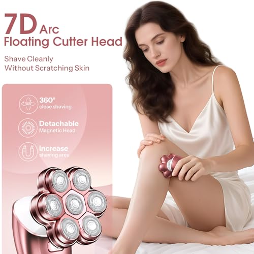 Image of Electric Razors for Women Legs: 5-in-1 Rechargeable Body Shaver, 7D Wet & Dry Body Trimmer, IPX7 Waterproof Lady Hair Remover for Face Underarms Pubic, Light Pink