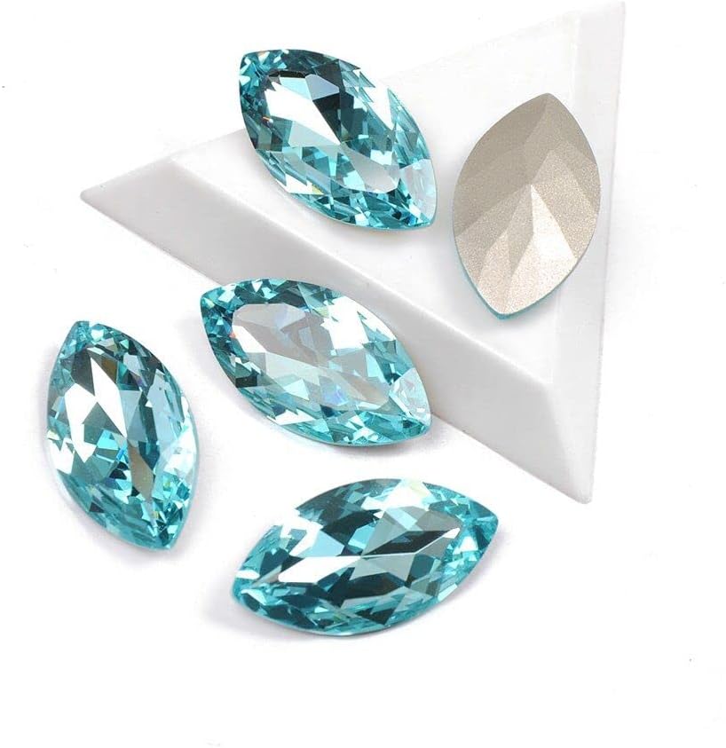 Glass Glitter Rhinestones Aquamarine Color Navette Shiny DIY Making Gems for 3D Nail Art Decorations